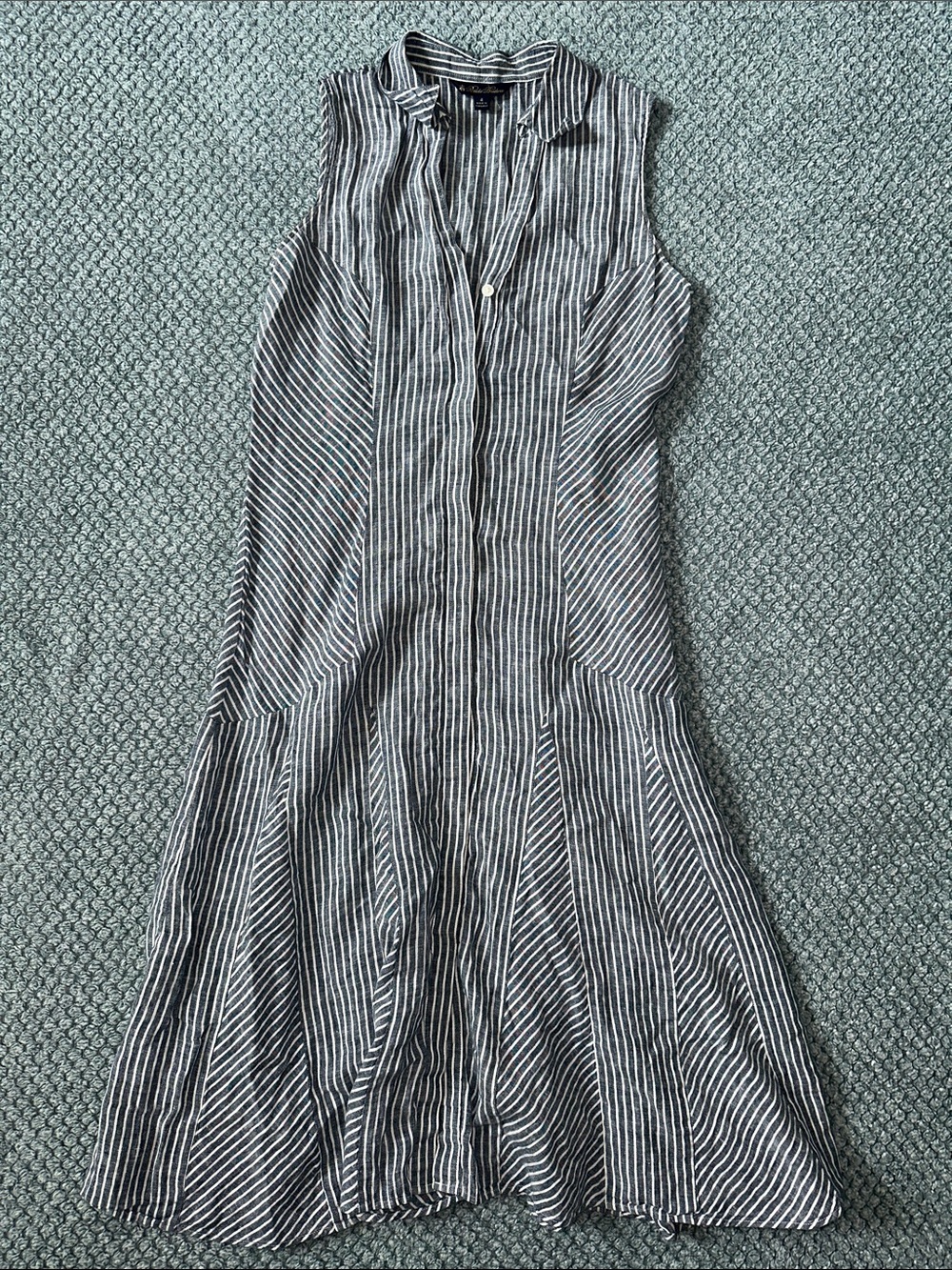 Brooks Brothers Grey and White Striped Sleeveless Midi Dress